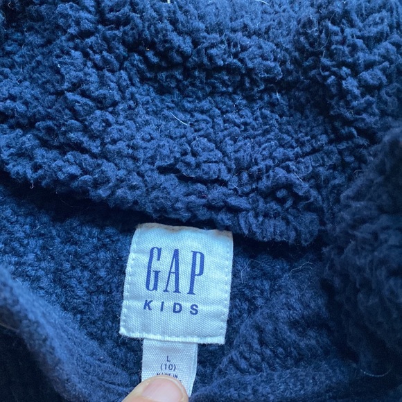 EUC Gap kids boys’ navy mock turtleneck cable knit sweater Sherpa lined collar L - Picture 4 of 5